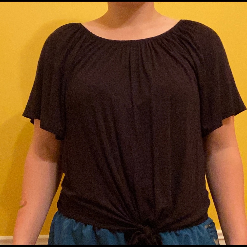 Cute black blouse with tie on bottom